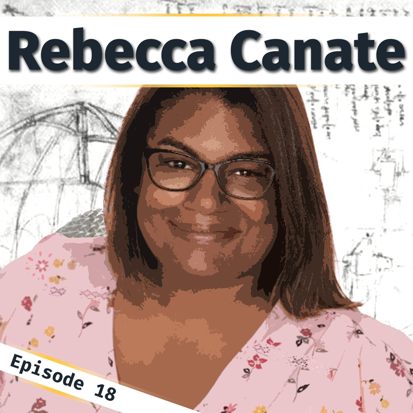 A poster image for Innovation Bound podcast episode 18 with Rebecca Canate